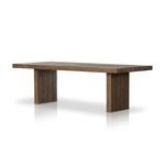 Table viewed from another angle showing the wood slat construction of legs and top