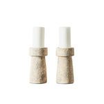 Same candle holders shown with white pillar candles inserted on top