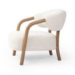Right side profile view showing natural wood grain on oak frame contrasting with ivory upholstery