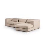 Sena 2-Piece Right Chaise Sectional in beige fabric with wide track arms, loose feather-blend cushions, and lumbar pillows