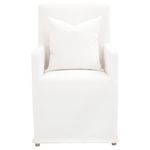 Classic white Shelter Slipcover Arm Chair with form-fitting skirted slipcover and matching pillow