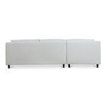Rear view of Hutton sectional showing clean-lined back and dark wooden legs