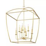 Gold Bryant 8 Light Extra Large Pendant with thin geometric frame and candelabra base holding eight bulbs