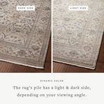 Detailed close-up of rug corner highlighting intricate floral patterns and fringe edge on wood floor