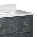 Both vanity drawers open wide showing spacious light wood storage interiors