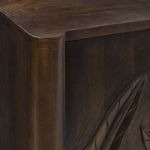 Corner detail showing smooth rounded edges and rich wood grain finish on the buffet top