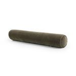 Long olive wool velvet bolster pillow with hidden zipper and smooth rounded ends