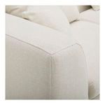 Side detail of armrest with attached side cushion showcasing fabric weave and cushion thickness