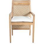Front view of chair without cushion emphasizing woven seat and back panel textures