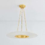 Prattsburgh chandelier with disc-shaped faux silk shade and gold jewelry-like chain suspension
