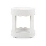 Back view of Scarlett 1-Drawer End Table revealing scalloped apron detailing without drawer
