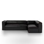 Front view showing clean lines and refined armrests on black leather sectional