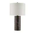 Full view of Vespera Brown Table Lamp with white fabric shade straight on