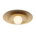 Bottom view focusing on circular louvered shade and opal glass globe center