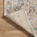 Backside view of rug corner flipped up showing woven texture and construction