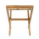 Back view of stool showing wooden frame and woven seat without fold