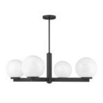 4-light chandelier showing whiter strie glass orbs with visible swirl details