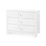 White lacquered Savoy Medium 3-drawer dresser with recessed drawer borders and round central drawer pulls