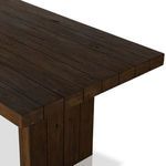 Angled top corner close-up highlighting reclaimed wood grain and thick plank edges