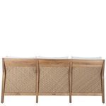 Back of sofa revealing woven rattan or teak weave details