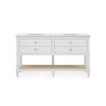 Front view of Sienna 2-Drawer Table base showing symmetrical drawers and open woven lower shelf