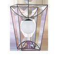 Rochefort lantern with fully opaque white glass globe against black frame from front angle