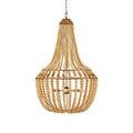 Penelope Beige Chandelier with antique brass ceiling mount plate and hanging chain displayed on white background