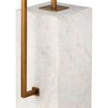 Close-up of white marble base corner and brass frame showing smooth stone surface and metal finish