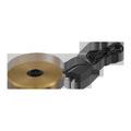Round brass charging base with attached black power cord and plug