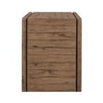 Side view of Henry Desk showing wood grain patterns along thickness of solid oak panels