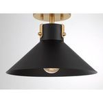 ceiling light mounted on white ceiling viewed from side with bulb visible inside shade