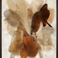 Abstract painting titled Autumn with warm brown, beige, and rust colors blending softly in organic shapes with a dark frame