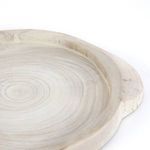 Alternate side angle showing gently raised rim of the tray with smooth wood surface