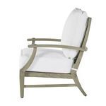 Side profile of Croquet Teak Lounge Chair showcasing smooth teak armrest and thick seat cushion