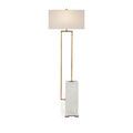 Beside Floor Lamp with asymmetrical brass metal frame extending from a solid white marble rectangular base and rectangular...
