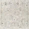 Davina Denim/Gray Machien Woven Rug with intricate traditional-inspired motifs in soft gray, beige, and blue tones