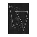Modern art print with bold thick and thin white angular lines on a textured black background