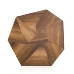 Side close-up of Brooklyn Dining Table’s tapered pedestal highlighting vertical wood grains and knots