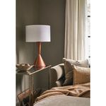 Close-up of white drum shade from the Denver Leather Table Lamp focusing on fabric texture