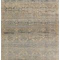 Same as primary rug image showing full distressed trellis pattern in subtle blue, beige, and gray tones