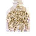 Maypan Pendant lit from the inside with petals radiating outward in a soft natural cream color