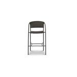 Zola Outdoor Bar Stool with a tonal basketweave woven seat and back on a modern powder-coated frame