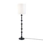 Karla Floor Lamp with matte black iron sphere-detailed stand and soft white bouclé fabric shade
