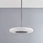Pendant light hanging straight down with white ceiling and grey wall background, unlit