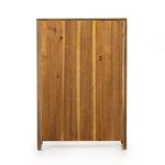 Rear view of dresser with vertical acacia wood planks and visible fasteners