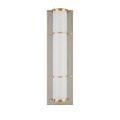 Full front shot of Blaine Sconce unlit, details of metal rings and smooth glass surface visible