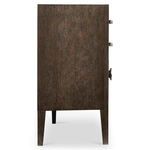 Side profile of Linea dresser showing continuous oak finish and cast aluminum drawer pulls