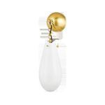 Isolated Clarkstown Wall Sconce on white background showing brass canopy and smooth white glass shade