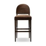 Abilene Bar + Counter Stool with rounded back and cushioned brown velvet seat on a streamlined dark wood frame
