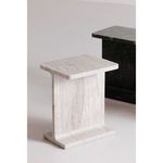 Taupe and green marble Tullia Accent Tables side by side on light floor with soft shadows